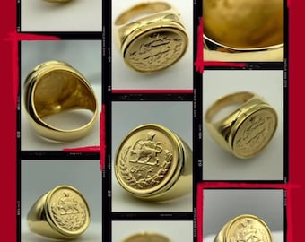 Nim Pahlavi Sekke Seke 18k Gold Ring - Handmade In USA