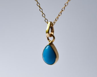 Tiny 18k gold , natural Turquoise Drop Shape pendant