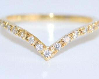 18k and 14k Gold with lab grown Diamond chevron Ring/Wedding Band Women/ Covered Chevron/ Promise AnniversaryRing