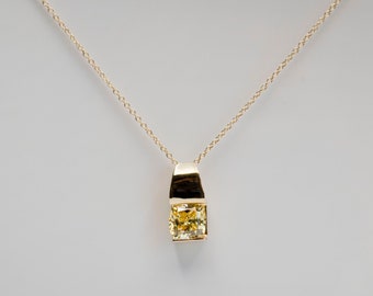 Tiny 14k Gold pendant, Cushion Cut, citrin, minimalist, handmade