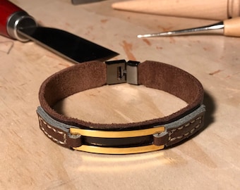 18k gold with Genuine Leather Bracelet