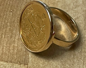 18k Gold Ring with 21.6k Yek Pahlavi  Sekke Seke - Handmade in USA