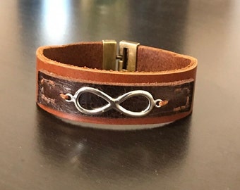 Genuine Leather Bracelet With Gold & Silver