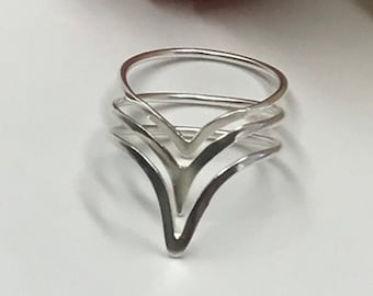 Trine Chevron rings, 14k gold, solid sterling silver, white gold, rose gold, genuine silver, genuine 14k gold,without any plated