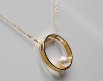 Circular Necklace white Natural Pearl, Gold, Rose Gold, Silver