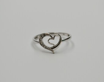 Double Heart Ring 14k White Gold Ring, Engagement Ring, Promise Ring, Cluster Ring
