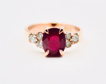 14k Gold engagement Ruby ring with diamond