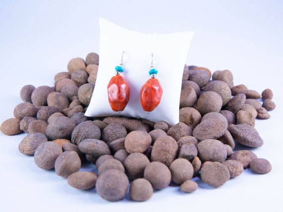 Red Coral and Blue Turquoise Earrings - image 1