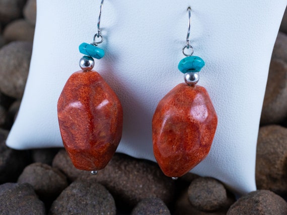 Red Coral and Blue Turquoise Earrings - image 2