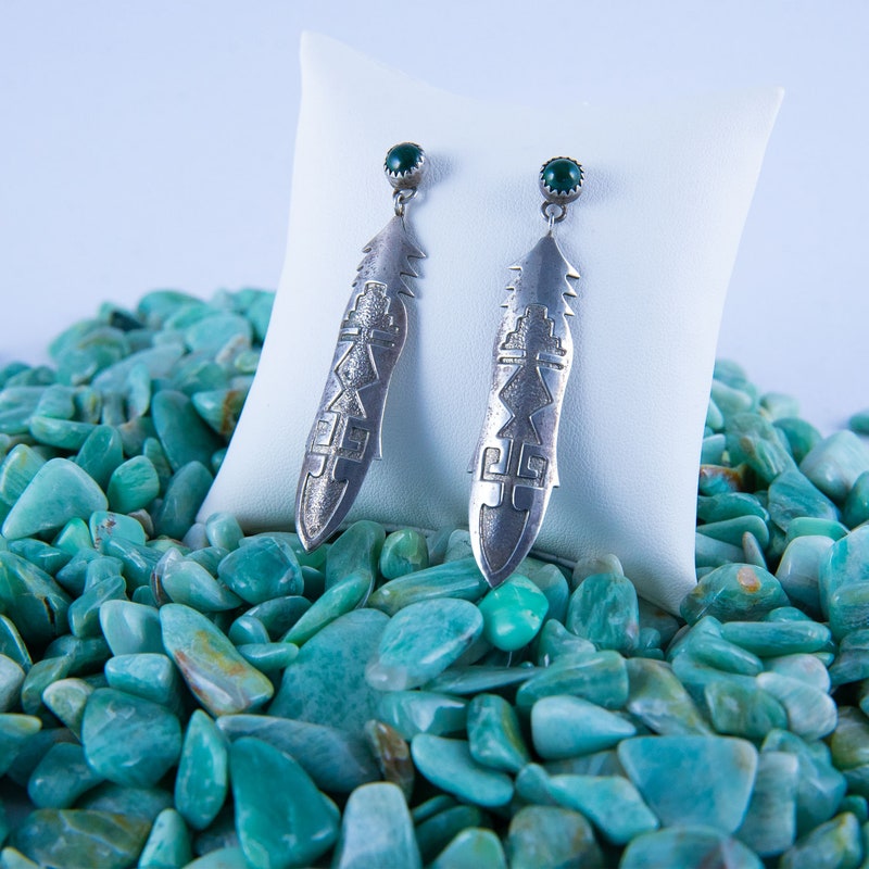 •MALACHITE SOFT RECTANGLE• silver dangle earrings