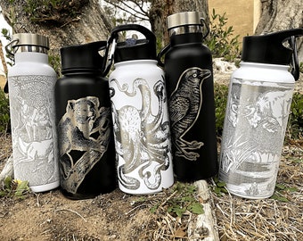 Animal Engraved Stainless Steel Water Bottles, Fauna Custom Bottles, Custom Animal Design, Reusable, Custom, EcoFriendly, Zero Waste