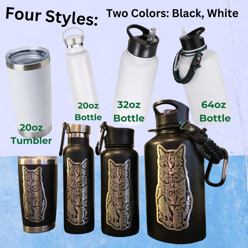 Custom Water Bottle, Stainless Steel, Upload Your Design, We Edit Your Photo, Reusable, Customizable, EcoFriendly 20fl oz, 32fl oz, 64fl oz image 2