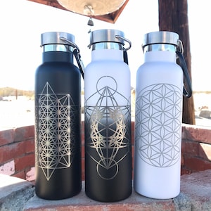 Sacred Geometry Engraved Stainless Steel Water Bottles, Reusable, Custom, EcoFriendly, Zero Waste 20fl oz