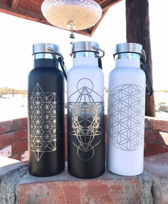 Sacred Geometry Engraved Stainless Steel Water Bottles, Reusable