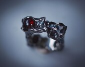 Sterling Silver Garnet Ring,Rings for men,Square Ring, Unisex Silver Ring, Silver Jewelry, Brutalist ring sterling,Garnet Ring,Textured ring