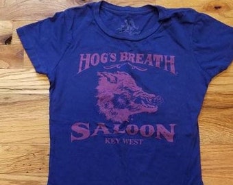 Key West , "Hog's Breath Saloon"  t shirt, women's extra small, blue and purple, v neck