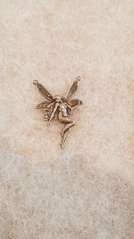 Vintage Sterling fairy pendant, silver fairy art n