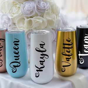 Personalized Champagne Tumbler, Bridesmaid Gifts, Bachelorette Wine Glass Party, Wedding Gift, 6oz Bridesmaid Champagne Flute Tumbler