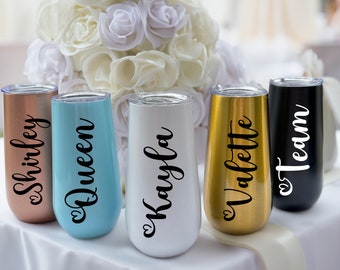 Personalized Champagne Tumbler, Bridesmaid Gifts, Bachelorette Wine Glass Party, Wedding Gift, 6oz Bridesmaid Champagne Flute Tumbler