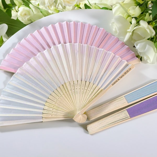 Laser Engraved Custom Silk Fans, Folding Hand Fan, Wedding Favors Bridesmaid Fan Beach Wedding Fan，Bridesmaid souvenirs