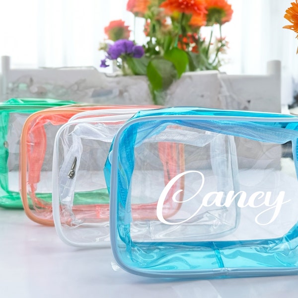 Clear Makeup Toiletry Bag ，Personalised Monogram Bags  ，  Cosmetic Storage Bag Set，Bridesmaid Gift