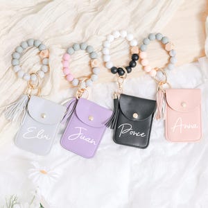 Cartera con llavero personalizada, monedero con nombre personalizado, tarjetero de cuero personalizado, cartera con llavero