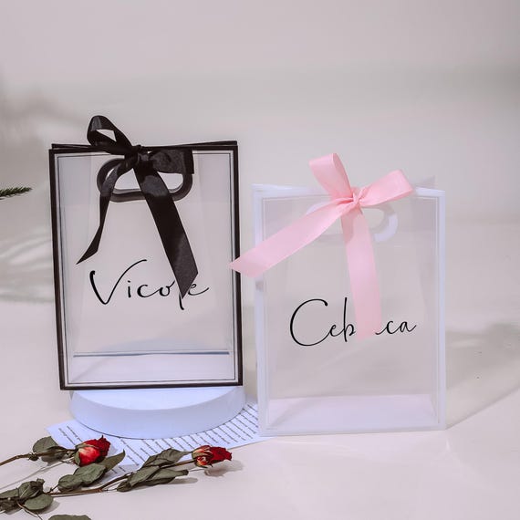 Personalized Initial Clear Tote Bags w/Name 7x3x10.3 Inches Customized Stadium Approved Transparent Bag for Women Custom Waterproof PVC Bag