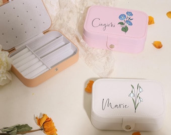 Custom Flower Bouquet Jewelry Box, Dainty Name Jewelry Case, Personalized Mothers Day Jewelry Case, Gift for Her, Bridesmaid Gift Jewel Box