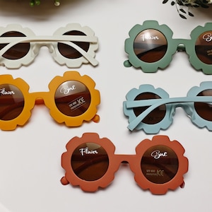 Lunettes de soleil personnalisées pour filles, fleurs avec marguerite, lunettes de soleil personnalisées pour filles, protection UV400, cadeau pour enfants