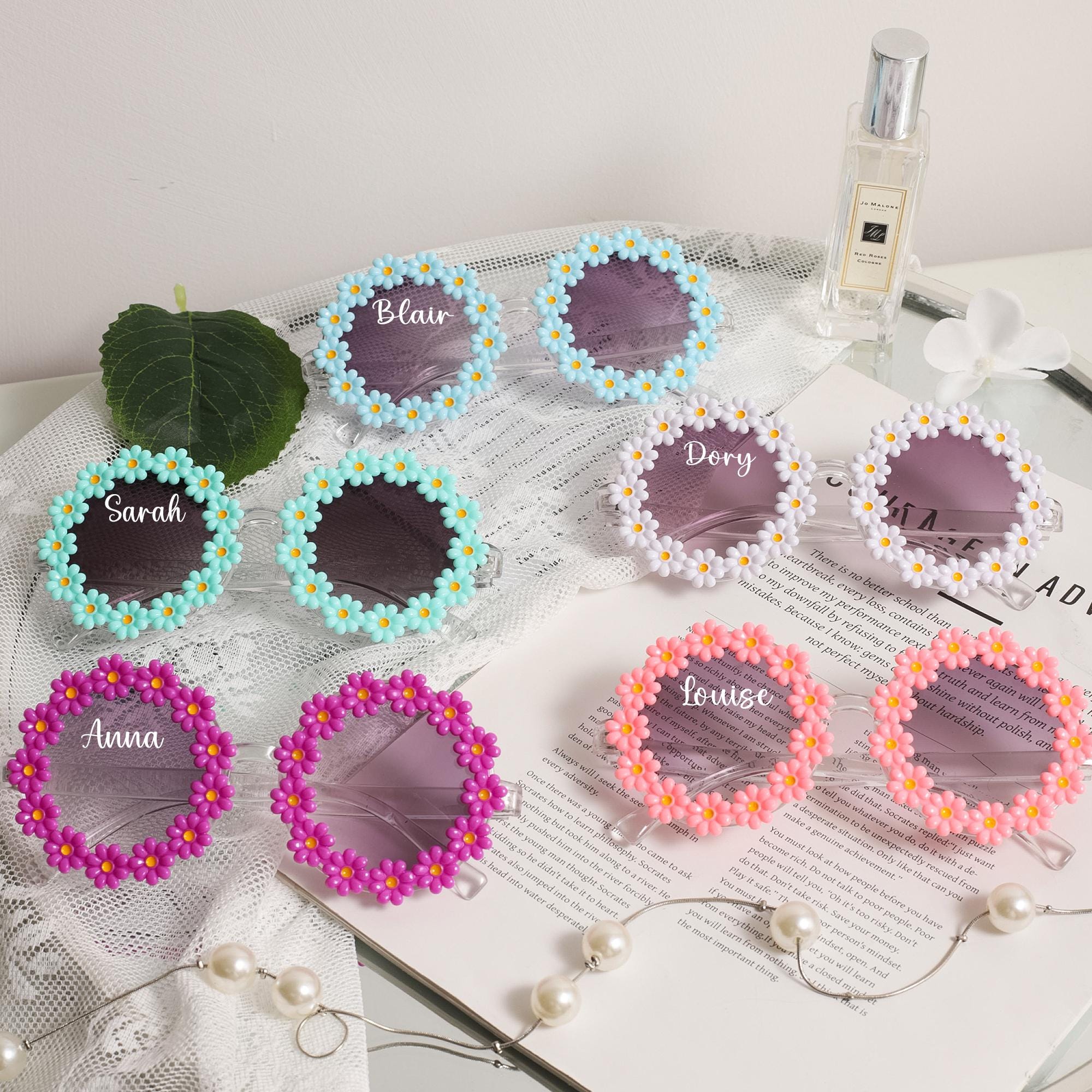 UDNFHL 6 Lunettes De Soleil Petites Fleurs - Verres Créatifs, Accessoires Fête Et Photo - Rose Blanc Jaune Vert Rouge Bleu