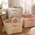 Personalized Quilted Floral Storage Basket, Custom Name Baby Diaper Caddy, Nursery Organizer Tote, Baby Shower Gift for New Mom