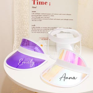 Personalized Party Visors, Custom Name Visors, Bridesmaid Gifts, Bridal Party Favors, Beach and Pool Visors, Transparent Holographic Visor
