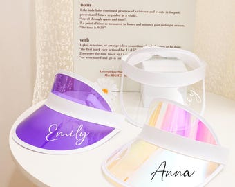 Gepersonaliseerde feestvizieren, aangepaste naamvizieren, cadeaus bruidsmeisje, bruidsfeestartikelen, strand- en zwembadvizieren, transparant holografisch vizier