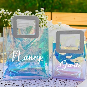 Personalisierte transparente Einkaufstasche, benutzerdefinierte klare Einkaufstasche, Strand-Einkaufstasche, Junggesellinnenparty Geschenk, Brautjungfer Vorschlag Geschenk, Mädchen Reise Geschenk