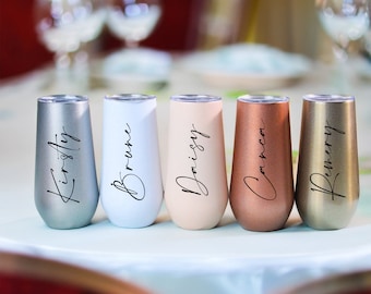 Personalized Champagne Tumbler ,Bridesmaid Proposal Gift,Bachelorette Stainless Flute Wine Glass