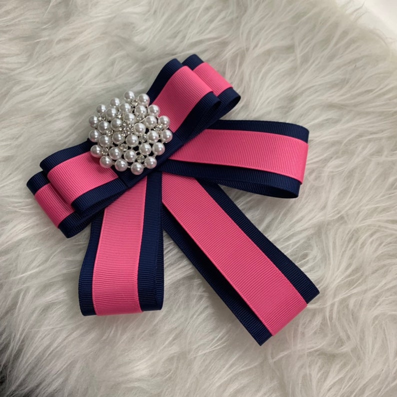Boss Gifts - Fashion- Trendy Fuschia and Blue Pink and Blue -Gifts- Gift Ideas Bow Brooch Tie