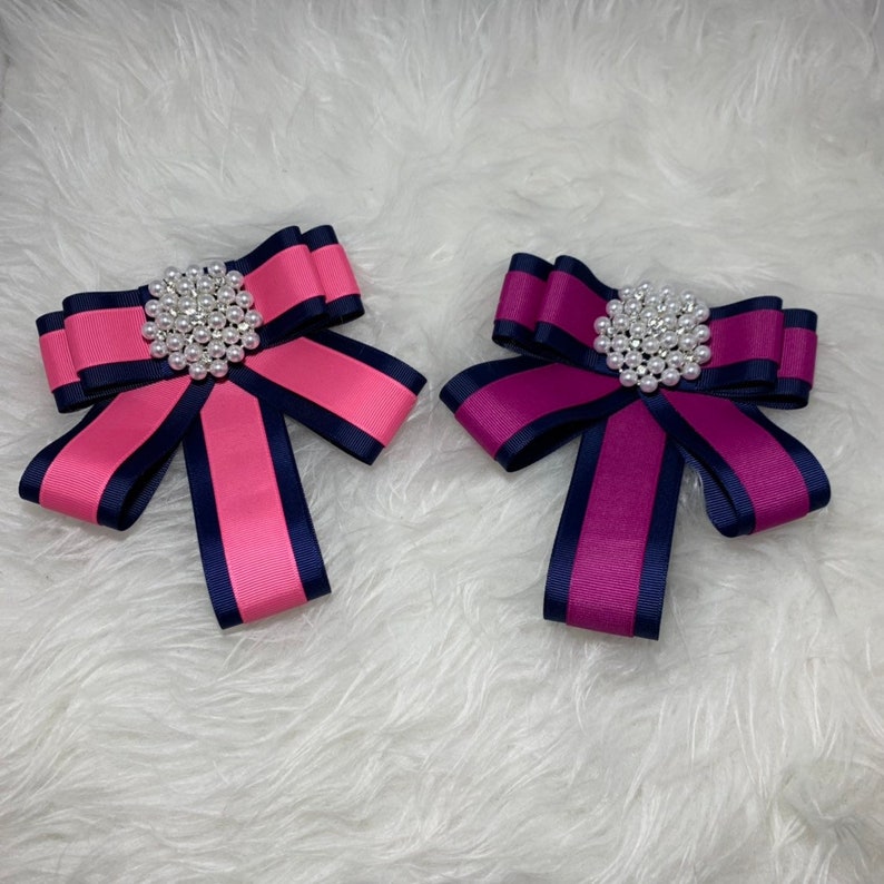Boss Gifts - Fashion- Trendy Fuschia and Blue Pink and Blue -Gifts- Gift Ideas Bow Brooch Tie