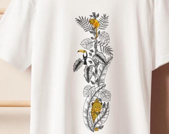 Eco-Friendly Animal Totem T-Shirt, Tiger Toucan Monkey Tee, Jungle Graphic Tee, Wildlife Drawing Shirt, Colorful Animal Illustration, Exotic