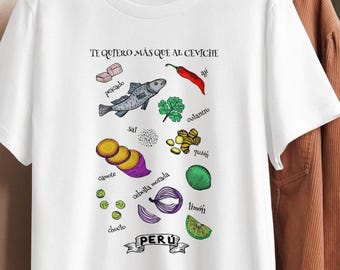 WOMAN Ecofriendly Peruvian T-Shirt, Peru Ceviche Shirt, Pride Latina Organic Cotton Tee, Peru Gift, Peruvian Food, Hand Drawn Graphic Tee