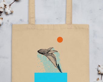 Eco-Friendly Whale Tote Bag, Organic Cotton Bag, Ocean Lovers Gift, Marine Life Lover, Blue Whale Art, Beach Bag, Sustainable Shopping Bag