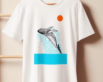 Eco-friendly Whale T-Shirt, Ocean Lovers Tee, Sea Lover Gift, Nature Inspired Tee, Marine Life Shirt, Animal Illustration Tee, Artsy Graphic
