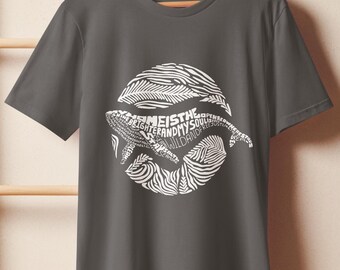 Typographic Whale T-Shirt, Organic Cotton Tee, Ocean Animal Shirt, Abstract Whale Graphic, Marine Life Gift, Sea Ocean Lover, Summer Vibes