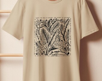 Botanical Nature Tee, Forest Quote Shirt , Organic Cotton Tee,  Outdoorsy Gift, Plant Lover Shirt, Nature Inspired Top, Boho Hippie Style