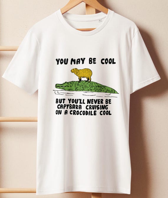 Funny Capybara Riding Crocodile T-Shirt, 100% Organic Cotton Tee, Cute Animal Meme Shirt,  Naturecore Wildlife Graphic Tee, Eco Gift, Unisex