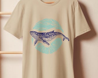 Blue Whale T-Shirt, Organic Cotton Graphic Tee, Ocean Lover Shirt, Marine Life Tee, Summer Sea Lover Gift, Coastal Color Palette, Beach Wear