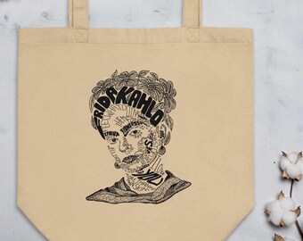 Eco Friendly Frida Kahlo Tote Bag, Frida Graphic Bag, Typographic Frida Kahlo Tote, Bolt Illustration Frida , Art Lover, Empowered Woman