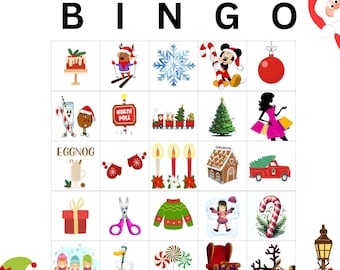 Christmas Picture BINGO game with festive images for party fun - comes with 50 different cards and a master sheet