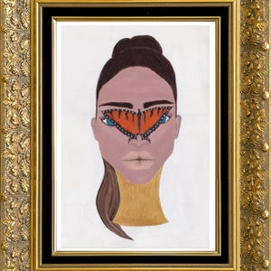 Stampa artistica, farfalla Donna con occhi azzurri, stampe dipinti, stampa digitale, arte murale, bellezza