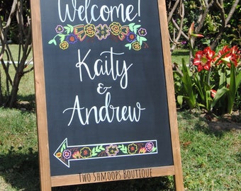 Rustic Welcome Wedding Chalkboard Sign: Custom 24x36 Inch Easel