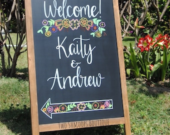 Chalkboard Sign, Farmhouse Style Rustic Chalkboard Easel, Custom Personalized Welcome Sign, Wedding Chalk Board Sign, (24x36 Inches)